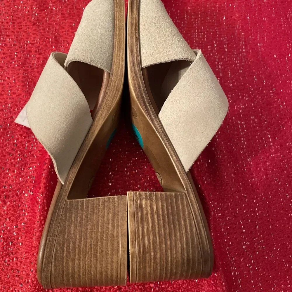 Womens Size 8 Italian Leather Chunky Heel Toe Slide Sandals Cruise Resort Wear